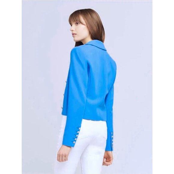 L'Agence Inez Crop Blazer Campanula Cobalt Blue Size 4 - Picture 3 of 16